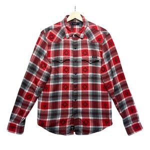 Lucky Brand Red Plaid Western Shirt Mens Long Sleeve Flannel Snap Front Size S‎